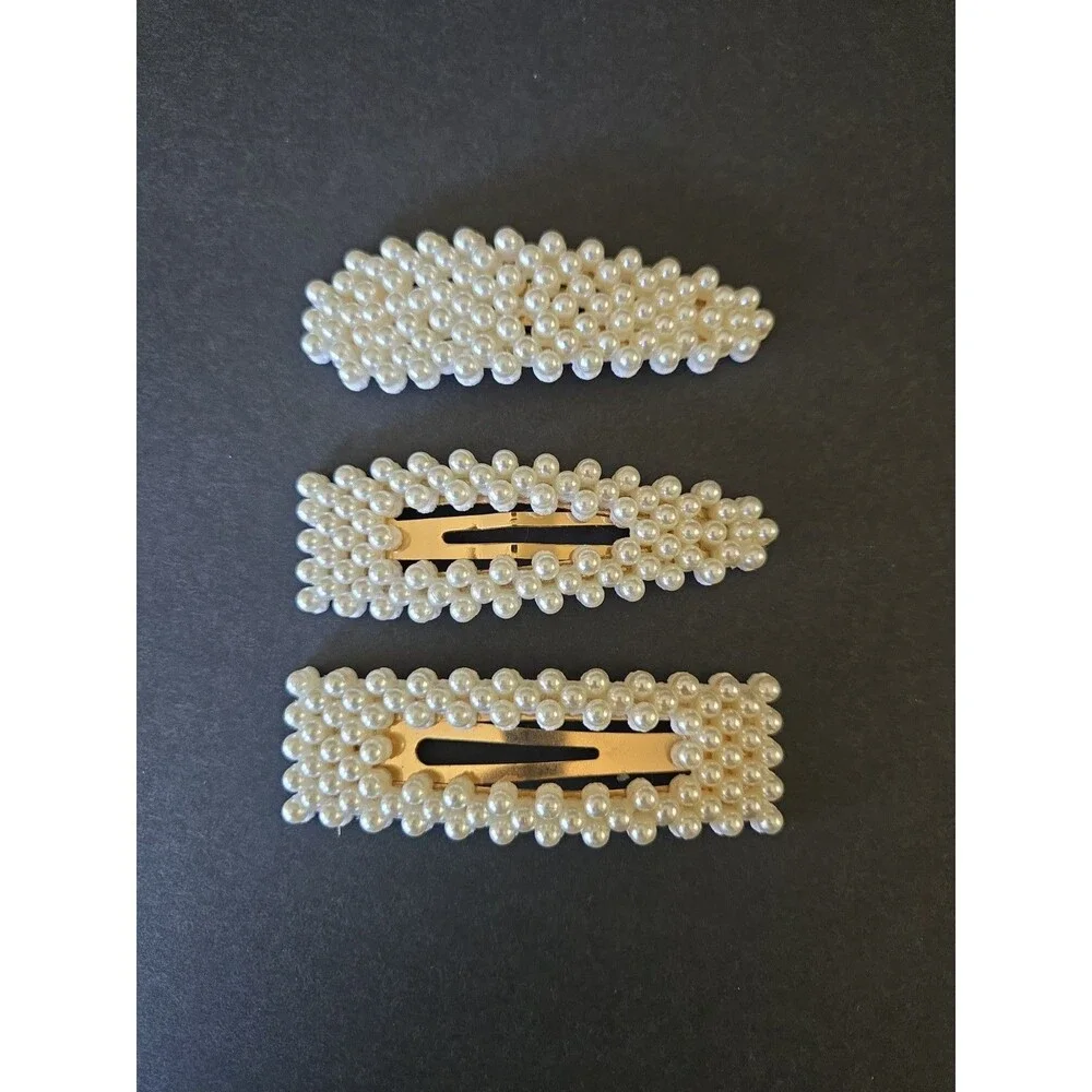 3” Faux Pearl Hair Clips Decorative Hair Pins Barrette Set Lot of 3